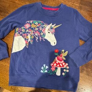 Mini Boden Blue Sweatshirt with Floral Unicorn & Fairy